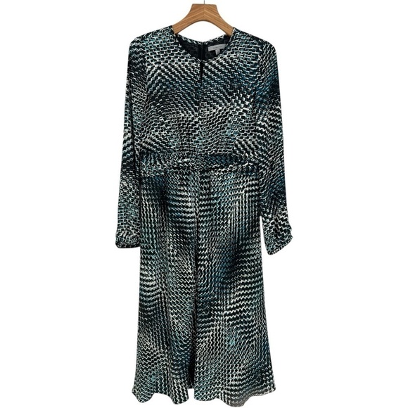Classiques Entier Silk Grahic Print Keyhole Long Sleeve Midi Dress Size 12 - Picture 3 of 13